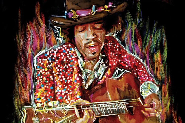 Jimi Hendrix "There's A Red House Over Yonder" by Rockchromatic wall art