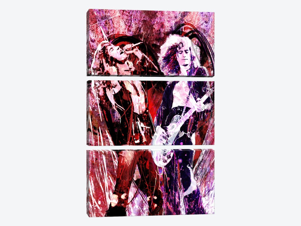 Led Zeppelin - Jimmy Page And Robert Plant "Heartbreaker" by Rockchromatic 3-piece Canvas Print