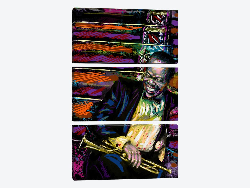 Louis Armstrong - Jazz "What A Wonderful World" by Rockchromatic 3-piece Canvas Artwork