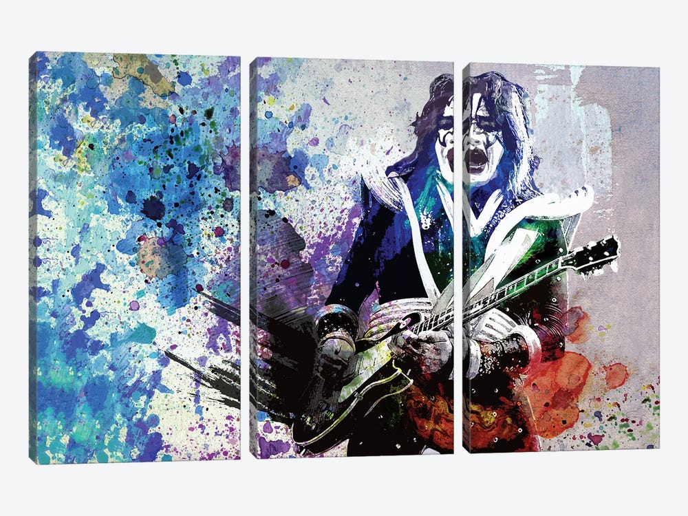 Ace Frehley - Kiss "I Wanna Rock N Roll All Night" by Rockchromatic 3-piece Canvas Print