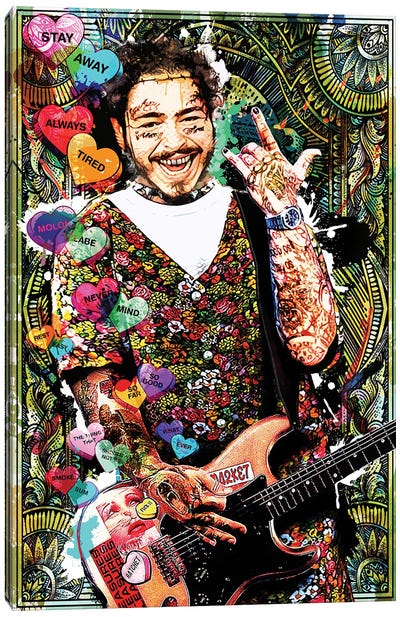 Post Malone - I Feel Just Like a Rockstar Canvas Art Print - Large Colorful Accents