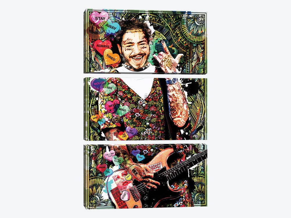 Post Malone - I Feel Just Like a Rockstar by Rockchromatic 3-piece Canvas Art