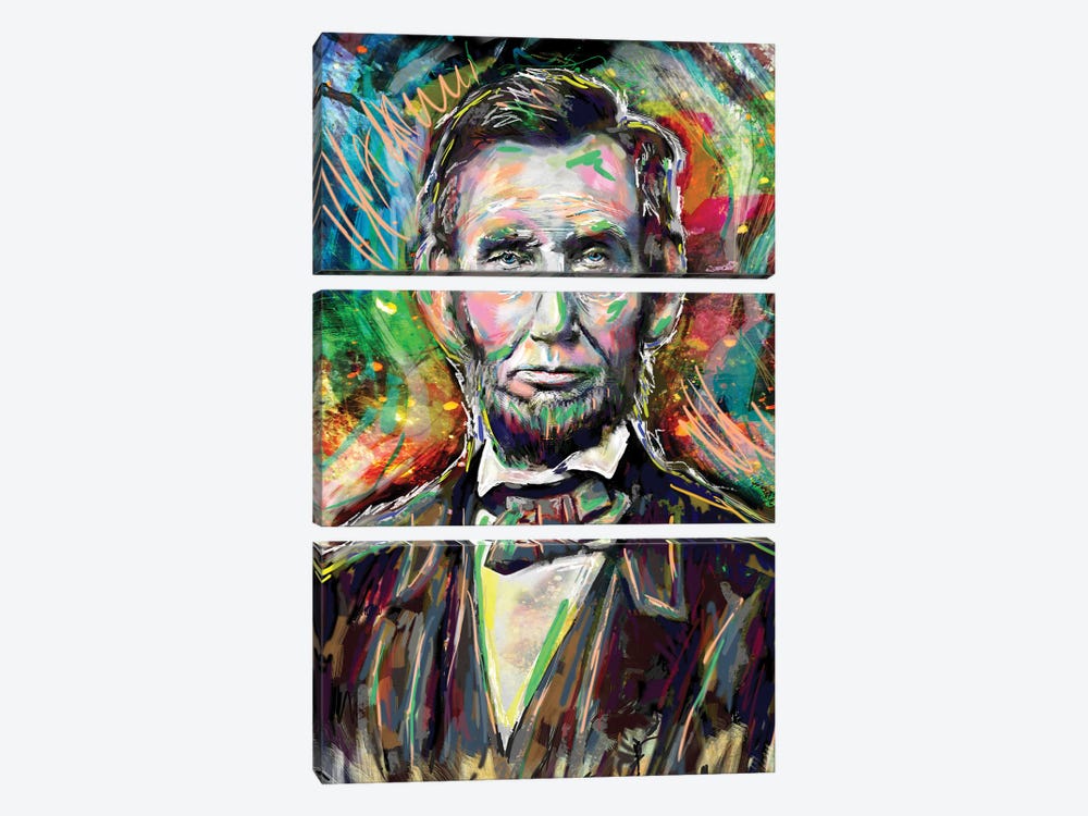 Abe Lincoln by Rockchromatic 3-piece Canvas Art Print