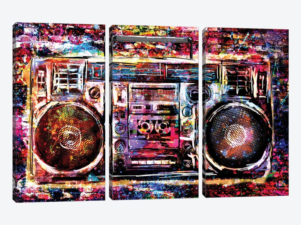 Boombox "80s Vibe" by Rockchromatic 3-piece Canvas Artwork