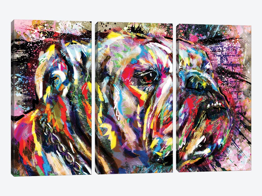 Bulldog Life by Rockchromatic 3-piece Canvas Art Print