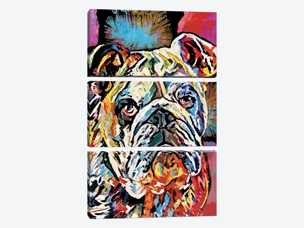 Bulldog Love by Rockchromatic 3-piece Canvas Art Print