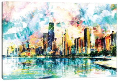Chicago Skyline Canvas Art Print - Urban River, Lake & Waterfront Art