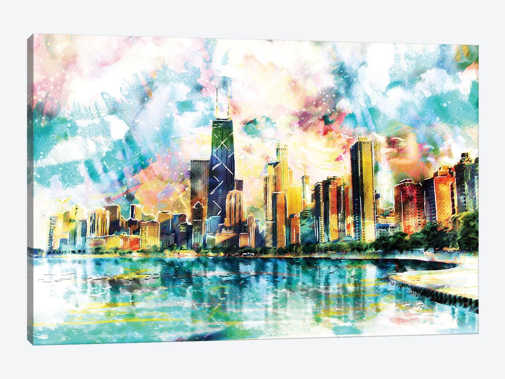Chicago Skyline by Rockchromatic 1-piece Canvas Wall Art