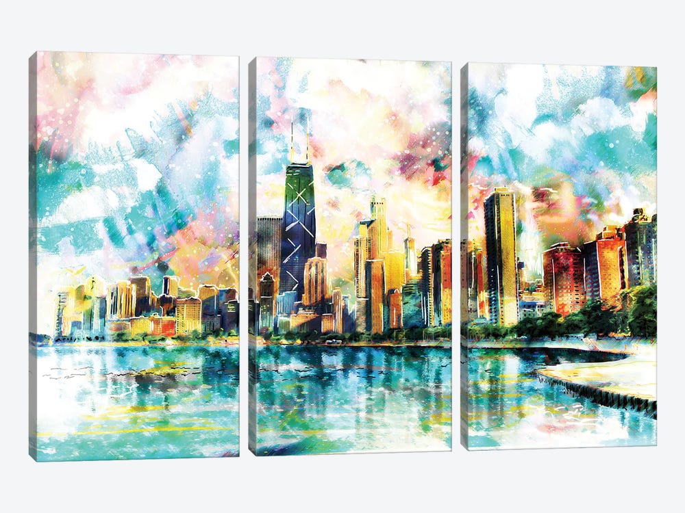 Chicago Skyline by Rockchromatic 3-piece Canvas Art