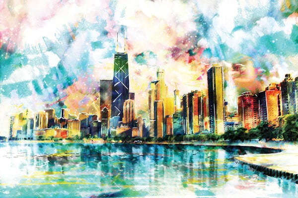 Large Scenic & Landscape Art - Canvas Prints: Chicago Skyline by Rockchromatic