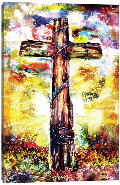 Christian Cross Canvas Art Print - Sunflower Art