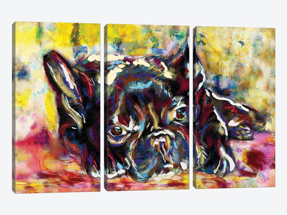 French Bulldog - Frenchie Love by Rockchromatic 3-piece Canvas Artwork