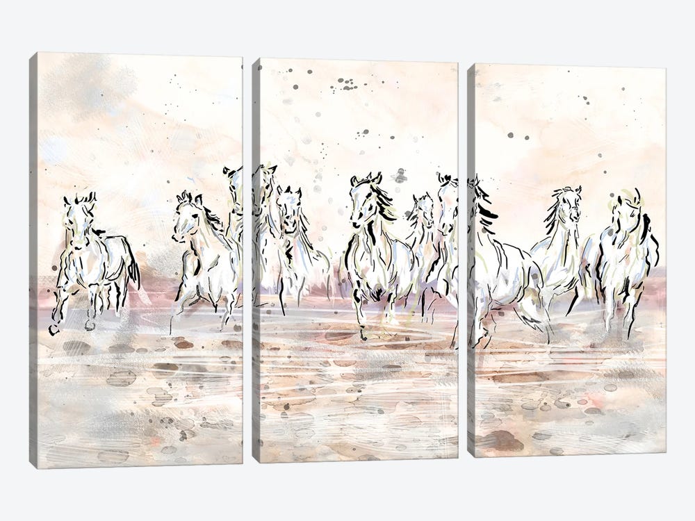 Wild Horses by Rockchromatic 3-piece Canvas Artwork