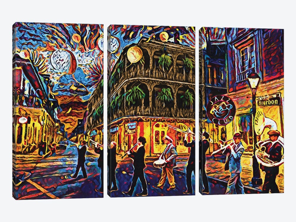 New Orleans - When the Saints Come Marching In by Rockchromatic 3-piece Canvas Art Print