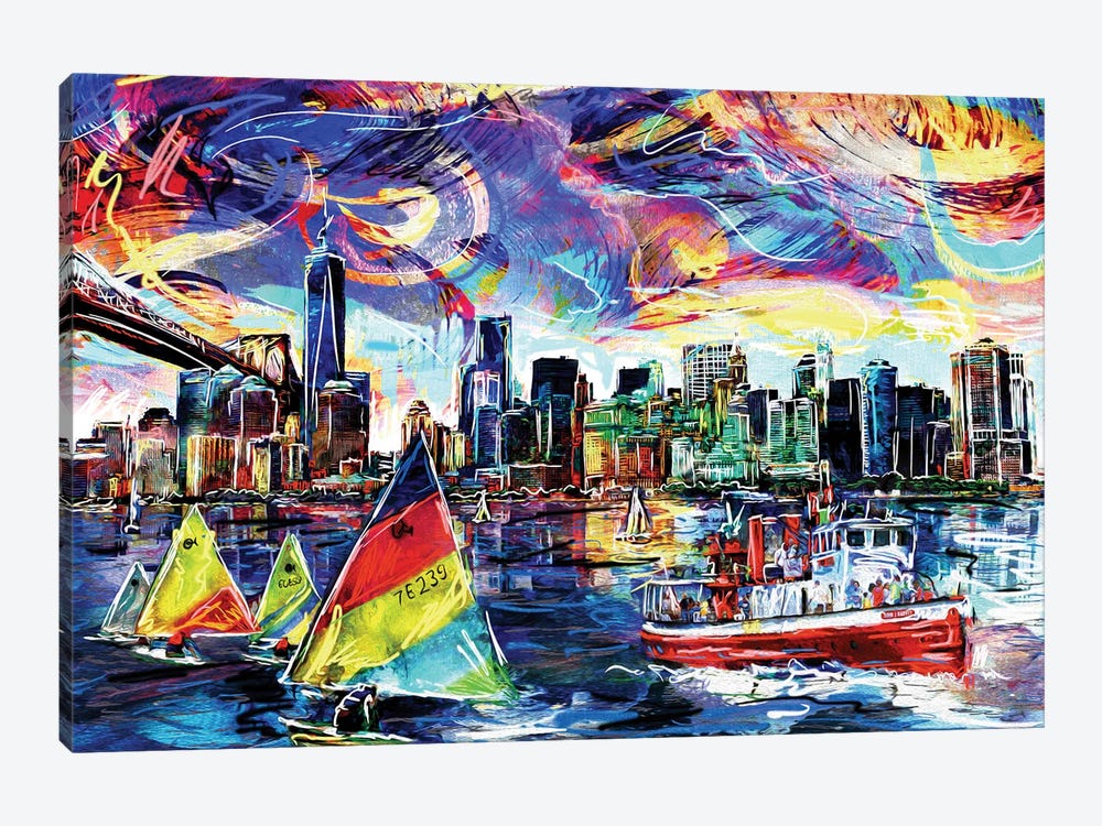 New York City Skyline by Rockchromatic 1-piece Canvas Art