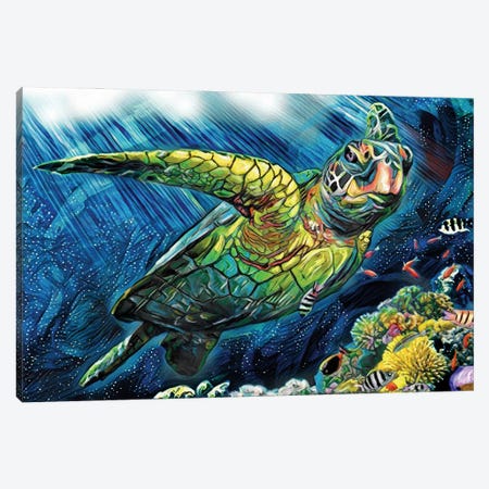 Sea Turtle Canvas Print #RCM270} by Rockchromatic Art Print