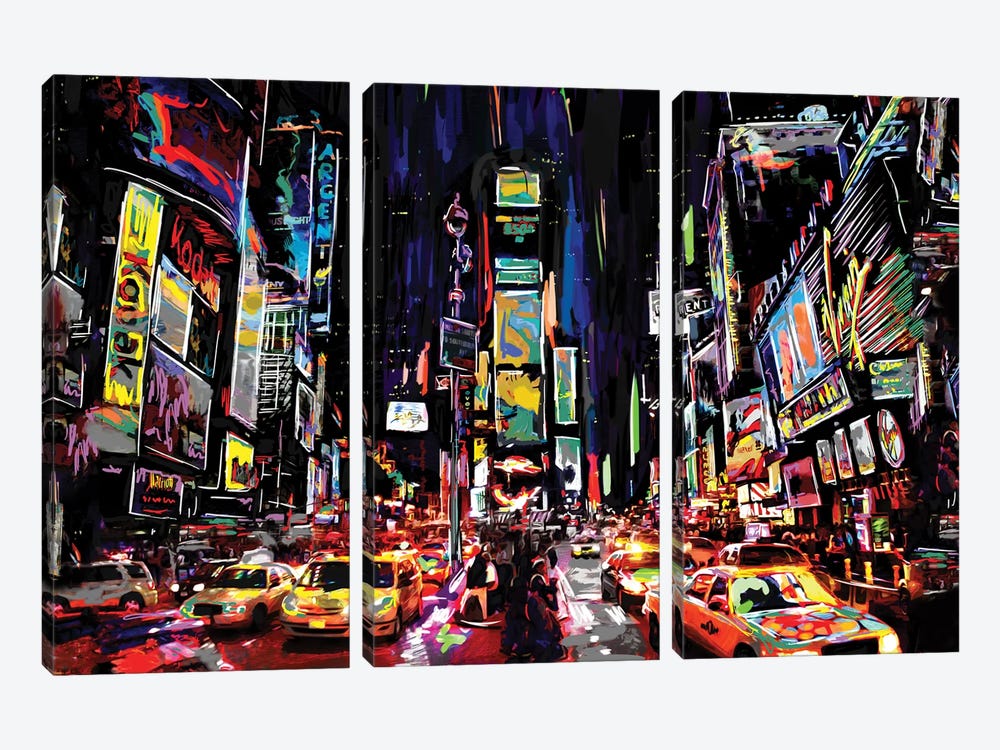 Times Square by Rockchromatic 3-piece Canvas Wall Art