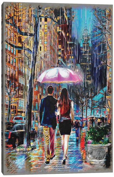 Umbrella Couple NYC Canvas Art Print - Rockchromatic