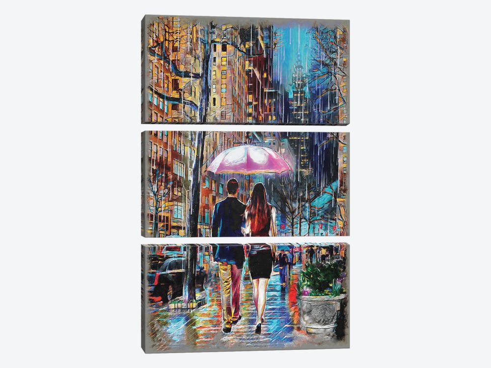 Umbrella Couple NYC by Rockchromatic 3-piece Canvas Art Print