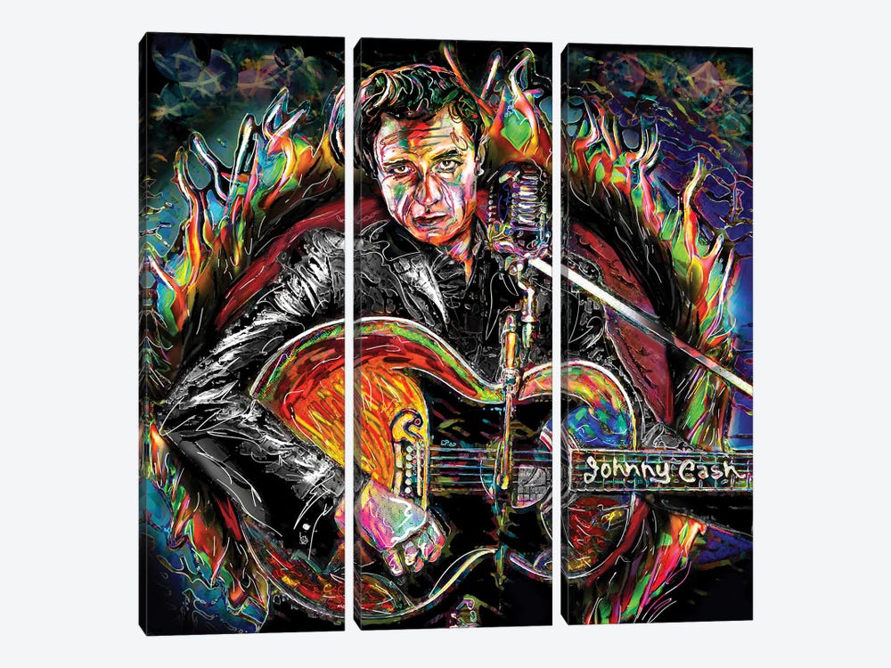 Johnny Cash - Ring Of Fire by Rockchromatic 3-piece Canvas Print