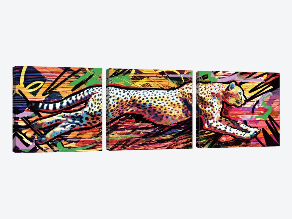 Cheetah "90 MPH" by Rockchromatic 3-piece Canvas Print