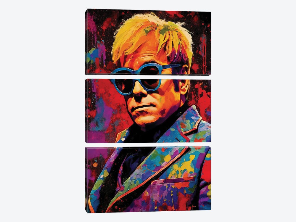 Elton John - Rocket Man by Rockchromatic 3-piece Canvas Art Print