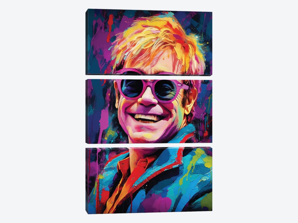 Elton John - Crocodile Rock by Rockchromatic 3-piece Canvas Art