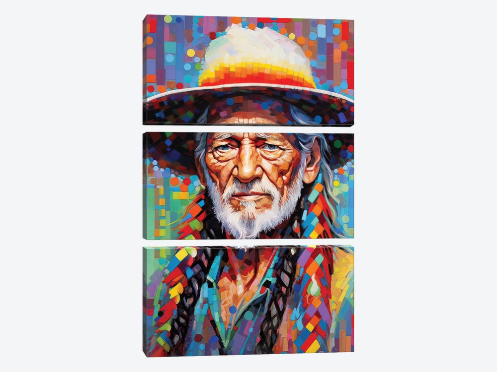 Willie Nelson - On The Road Again by Rockchromatic 3-piece Canvas Artwork