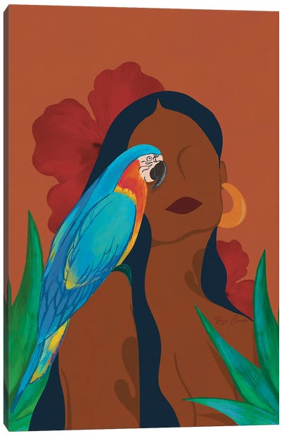 Woman With Perrot Canvas Art Print - Hibiscus Art
