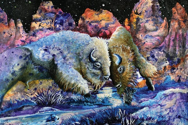 Bison & Buffaloes: Badlands by Red Bird Smith Art