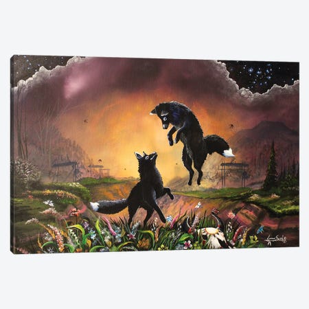 Brother Black Fox Canvas Print #RDB42} by Red Bird Smith Art Canvas Art