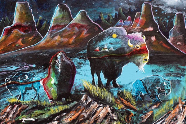 Bison & Buffaloes: Blue Earth by Red Bird Smith Art