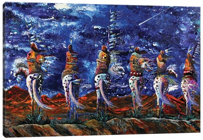 Blue Star Night Canvas Art Print - Comet & Asteroid Art