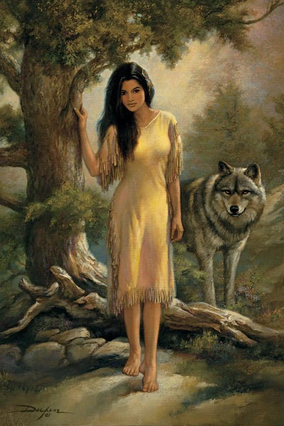 Russ Docken: Guiding Forth-Native American And Wolf by Russ Docken