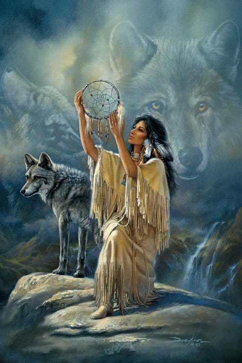 Inner Quest-Native American And Wolves by Russ Docken wall art