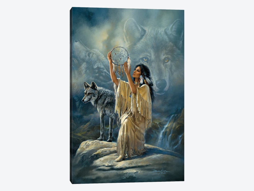 Inner Quest-Native American And Wolves by Russ Docken 1-piece Canvas Art Print