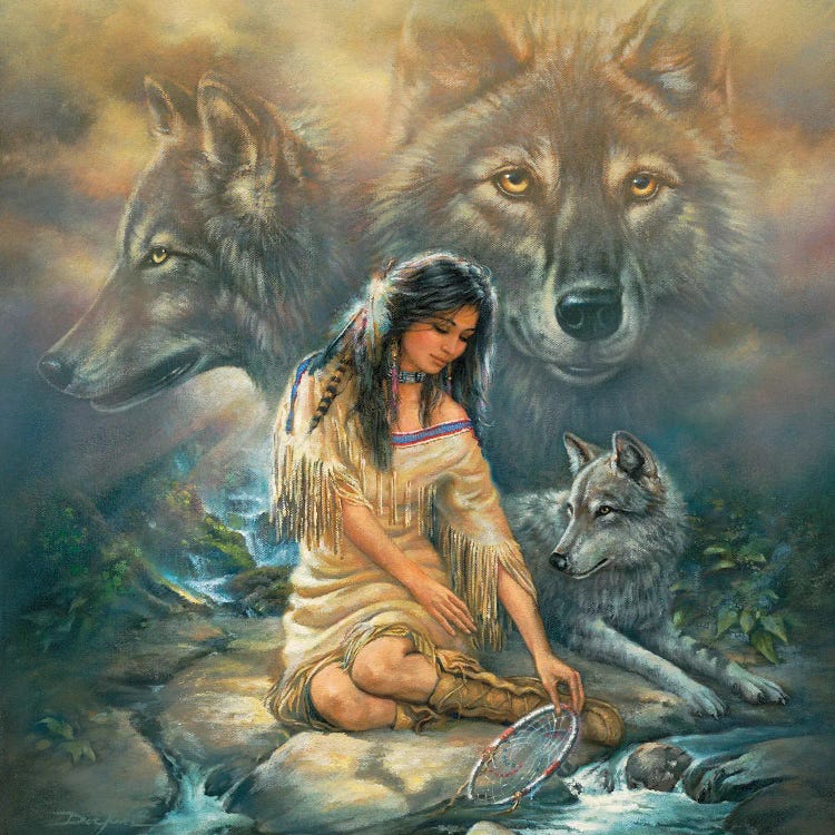 Inner Vision-Native American And Wolves by Russ Docken wall art