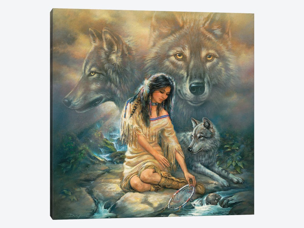 Inner Vision-Native American And Wolves by Russ Docken 1-piece Canvas Artwork