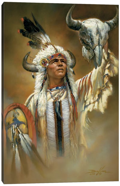 Legend Of The White Buffalo-Native American Man Canvas Art Print - Russ Docken