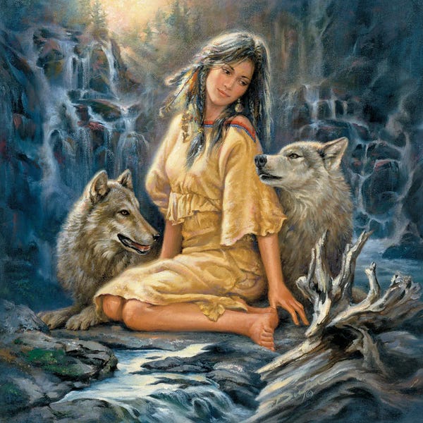 Loyal Companions-Woman And Wolves