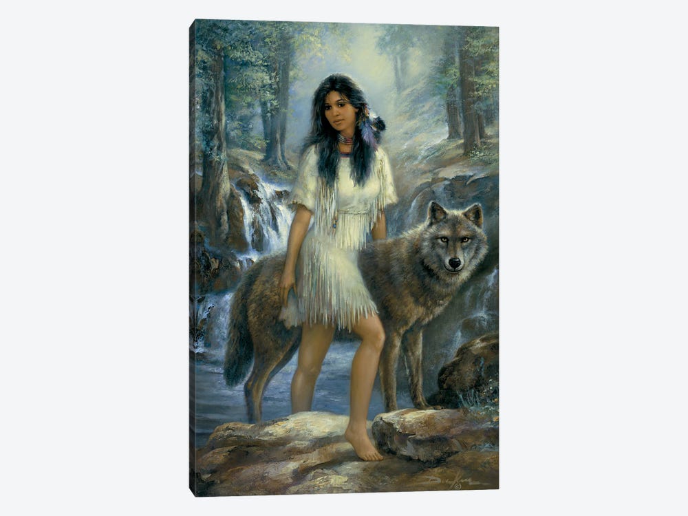Loyal Guardian-Native American Woman And Wolf by Russ Docken 1-piece Art Print
