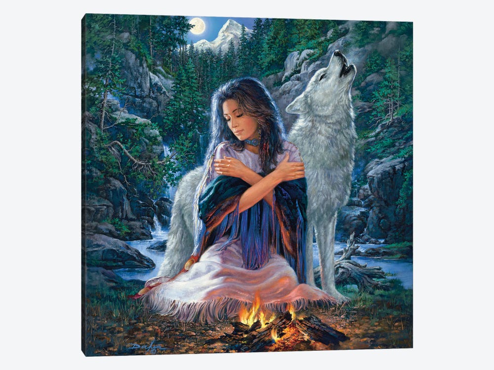 Peaceful Spirit-Woman And Wolf by Russ Docken 1-piece Canvas Artwork