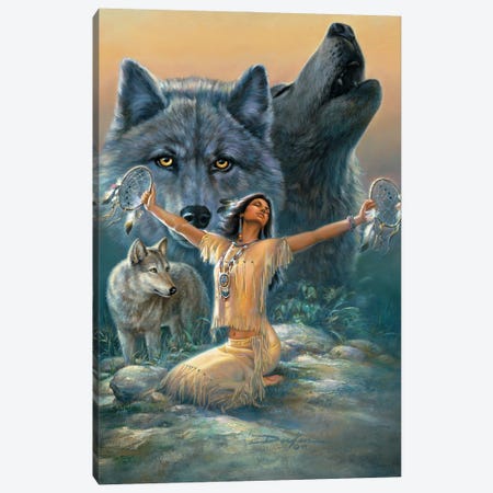 Sacred Dream-Native American And Wolves Canvas Print #RDC22} by Russ Docken Canvas Print