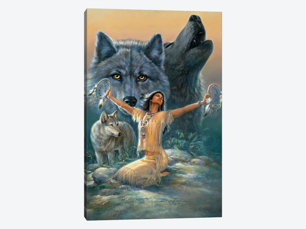 Sacred Dream-Native American And Wolves by Russ Docken 1-piece Canvas Print