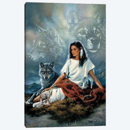 Spirit Seeker Maiden-Native American And Wolves Canvas Print #RDC25} by Russ Docken Canvas Artwork