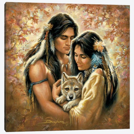Tender Hearts-Native Americans And Wolf Canvas Print #RDC26} by Russ Docken Canvas Art