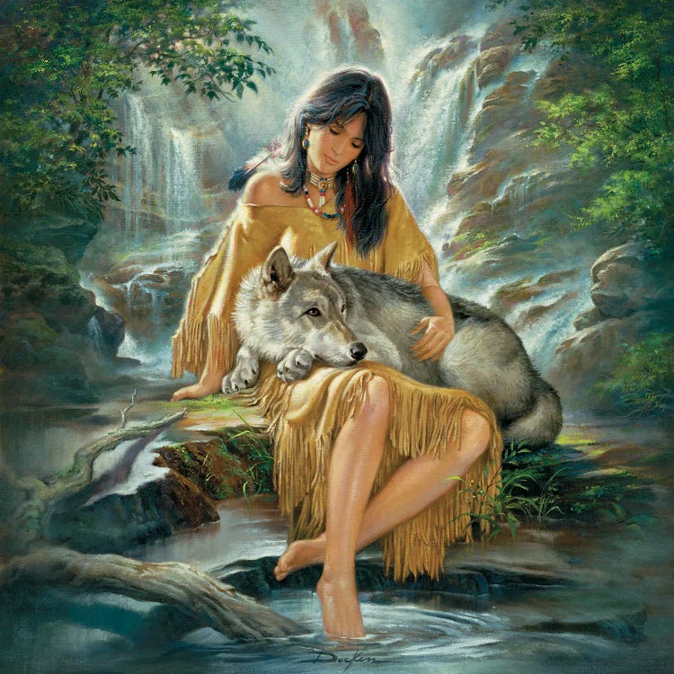 Timeless Bond-Native American Woman And Wolf