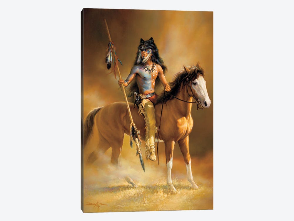 Call Of The Wolf-Native American And Horse by Russ Docken 1-piece Canvas Wall Art