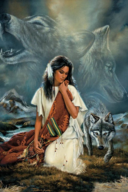 Companionship-Native American And Wolves by Russ Docken wall art