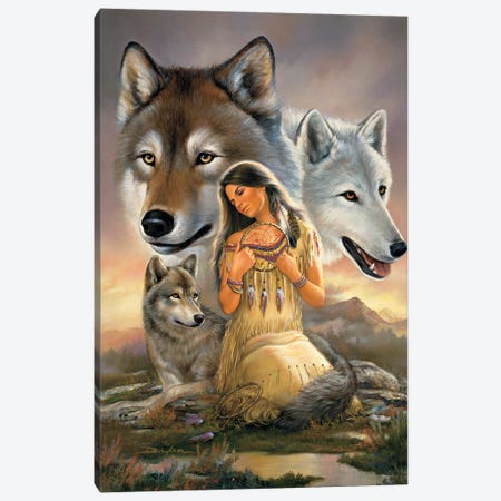 Distant Voices-Native American And Wolves Canvas Print #RDC7} by Russ Docken Canvas Print
